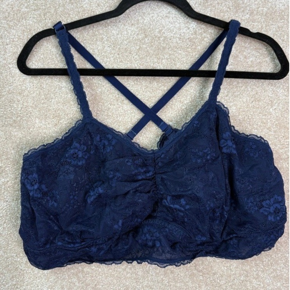 CACIQUE Bralette Women's 26/28 Navy Blue All Over Lace Plus Size Boho